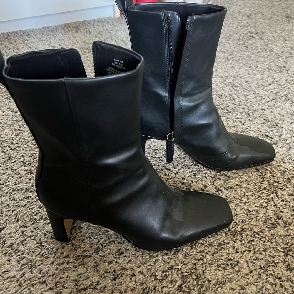 Black square toe boots